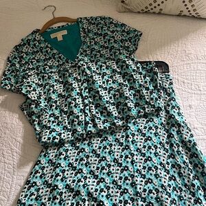 MICHAEL Michael Kors Black and Teal Patterned Midi Skirt